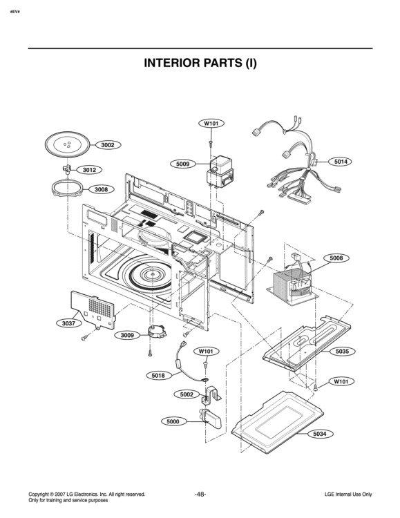 INTERIOR PARTS I Diagram and Parts List for LMV1680ST CS1ELGA LG Microwave