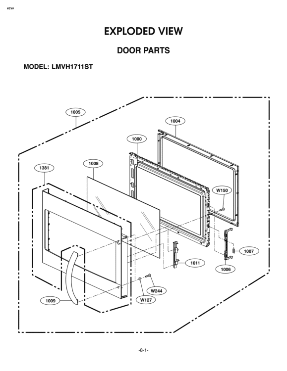 EXPLODED VIEW DOOR PARTS Diagram and Parts List for LMVH1711ST ASBELGA LG Microwave