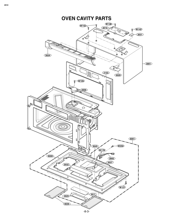 OVEN CAVITY PARTS Diagram and Parts List for LMVH1711ST ASBELGA LG Microwave