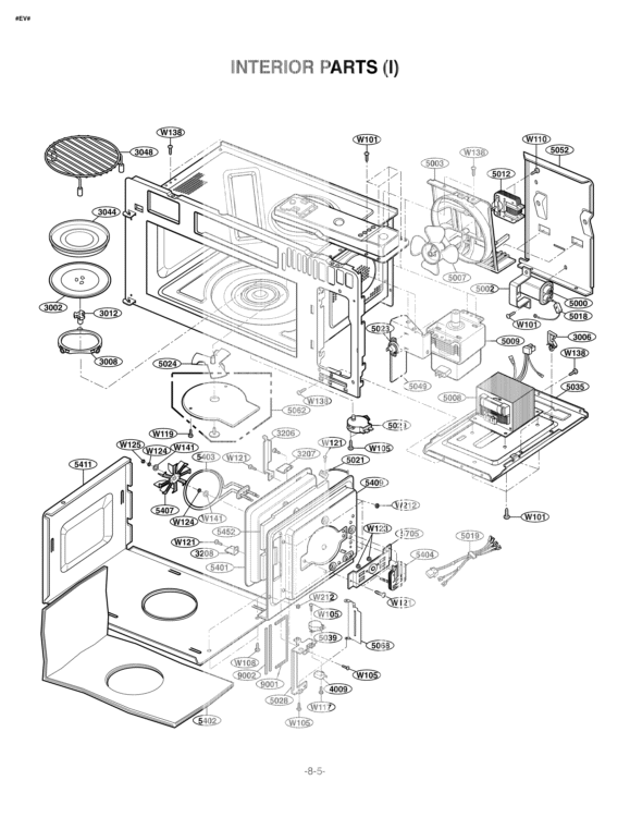 INTERIOR PARTS I Diagram and Parts List for LMVH1711ST ASBELGA LG Microwave