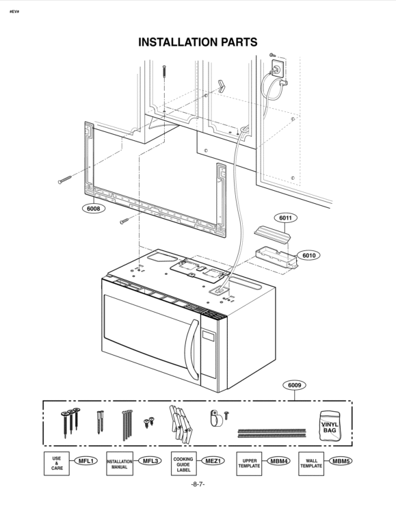 INSTALLATION PARTS Diagram and Parts List for LMVH1711ST ASBELGA LG Microwave