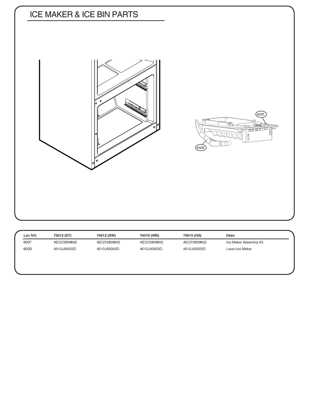 Ice Maker And Ice Bin Parts Diagram and Parts List for GR-B318LSTM ASTCSE2 LG Refrigerator