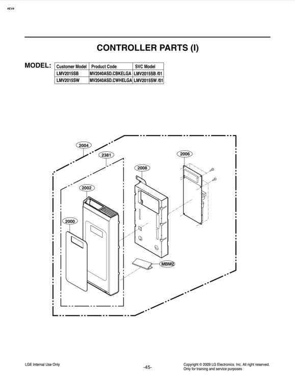 CONTROLLER PARTS I Diagram and Parts List for LMV2015SW CWHELGA LG Microwave