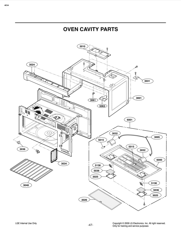 OVEN CAVITY PARTS Diagram and Parts List for LMV2015SW CWHELGA LG Microwave
