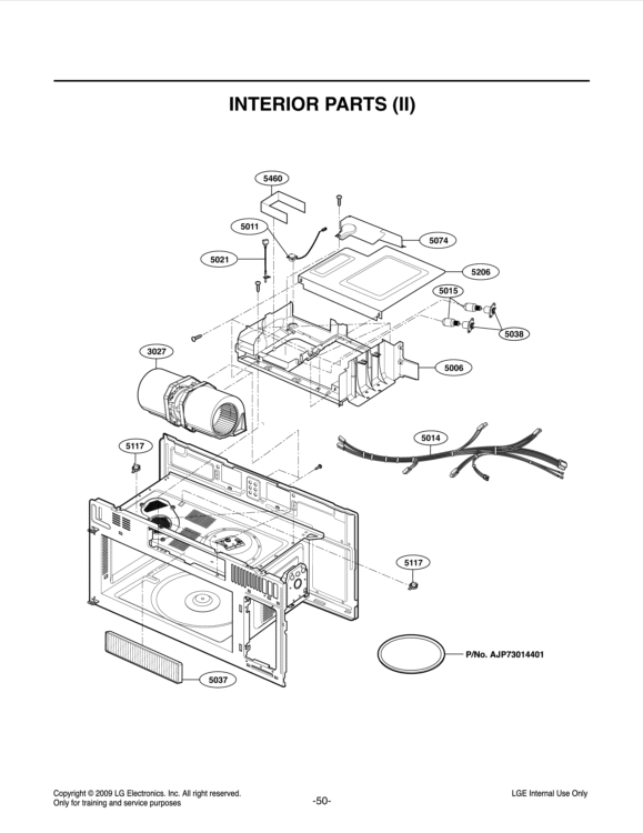 INTERIOR PARTS II Diagram and Parts List for LMV2015SW CWHELGA LG Microwave