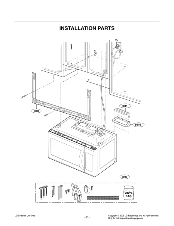INSTALLATION PARTS Diagram and Parts List for LMV2015SW CWHELGA LG Microwave