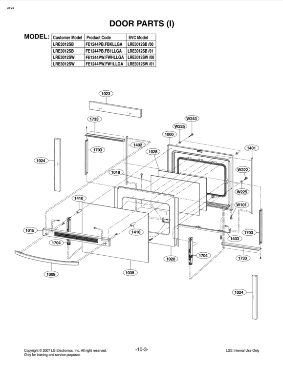 DOOR PARTS I Diagram and Parts List for LRE3012SB FB1LLGA LG Range