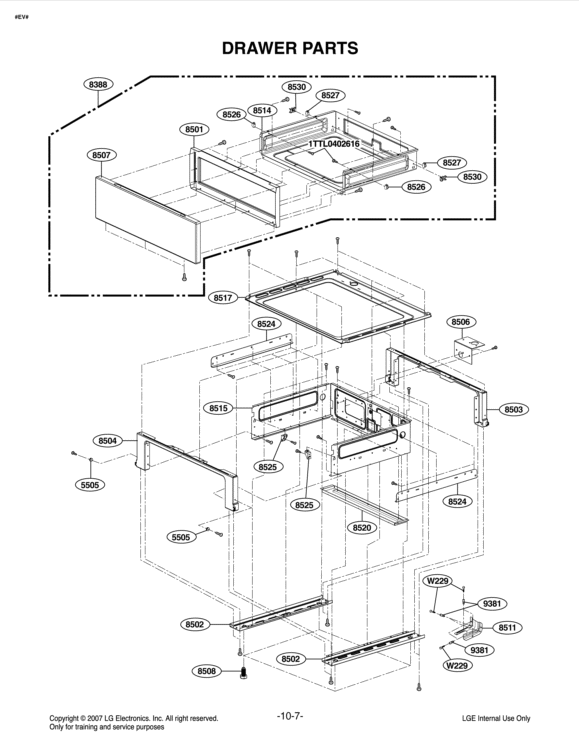 DRAWER PARTS Diagram and Parts List for LRE3012SB FB1LLGA LG Range