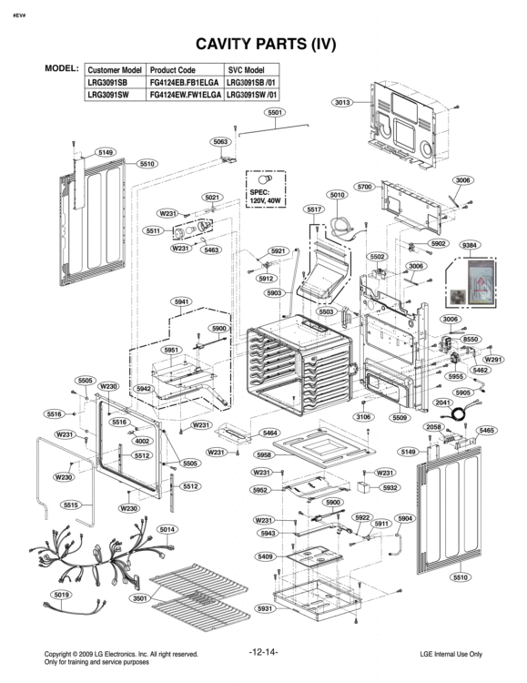 CAVITY PARTS IV Diagram and Parts List for LRG3091SB FB1ELGA LG Range