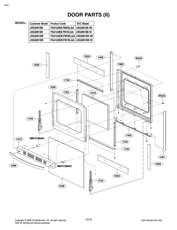 DOOR PARTS II Diagram and Parts List for LRG3091SW FWHELGA LG Range