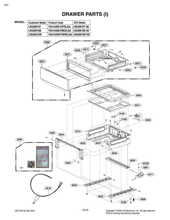DRAWER PARTS I Diagram and Parts List for LRG3091SW FWHELGA LG Range