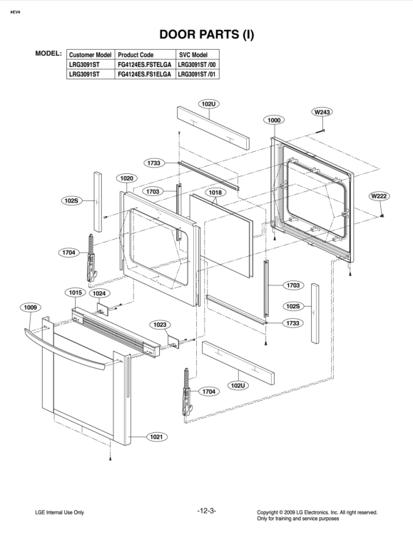 DOOR PARTS I Diagram and Parts List for LRG3091ST FSTELGA LG Range