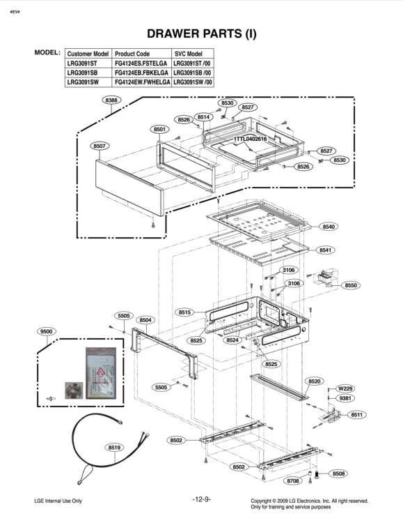 DRAWER PARTS I Diagram and Parts List for LRG3091ST FSTELGA LG Range