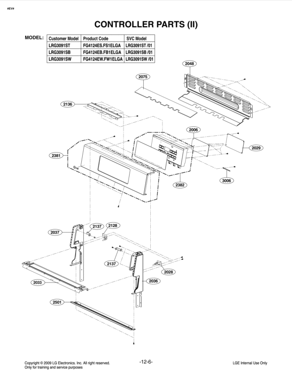 CONTROLLER PARTS II Diagram and Parts List for LRG3091ST FS1ELGA LG Range