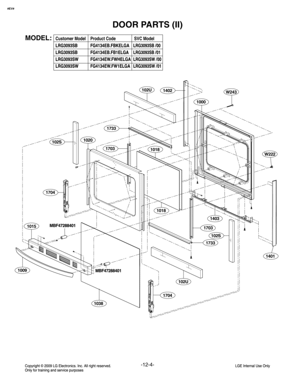 DOOR PARTS II Diagram and Parts List for LRG3093SW FWHELGA LG Range