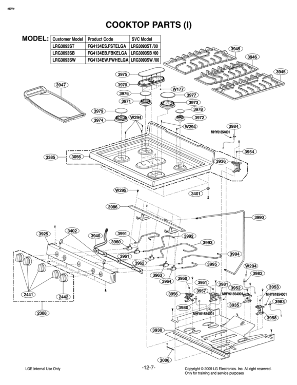 COOKTOP PARTS I Diagram and Parts List for LRG3093SW FWHELGA LG Range