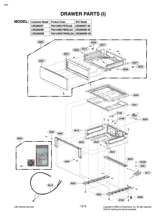 DRAWER PARTS I Diagram and Parts List for LRG3093SW FWHELGA LG Range
