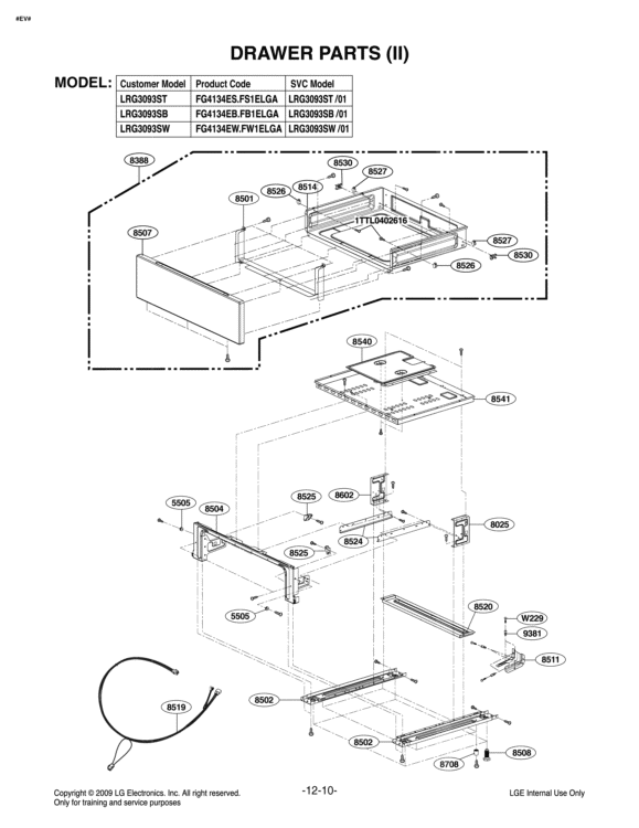 DRAWER PARTS II Diagram and Parts List for LRG3093SW FW1ELGA LG Range