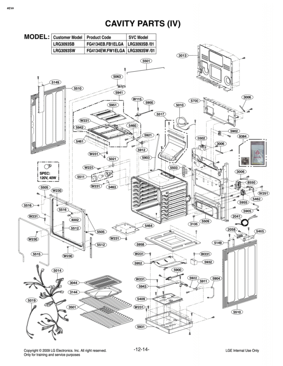 CAVITY PARTS IV Diagram and Parts List for LRG3093SW FW1ELGA LG Range