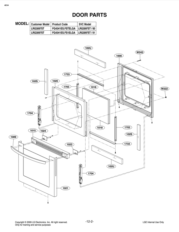 DOOR PARTS Diagram and Parts List for LRG3097ST FS1ELGA LG Range