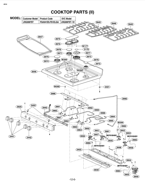 COOKTOP PARTS II Diagram and Parts List for LRG3097ST FS1ELGA LG Range