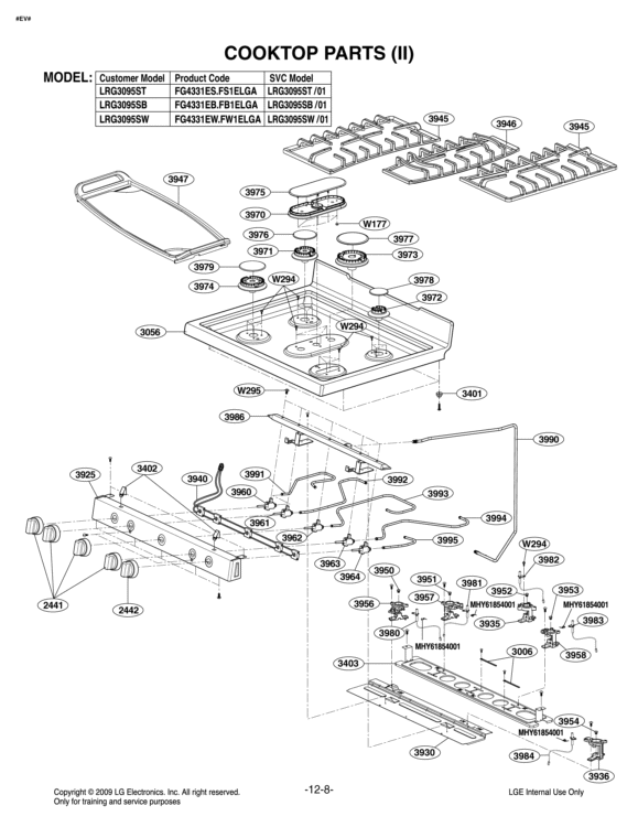 COOKTOP PARTS II Diagram and Parts List for LRG3095SB FB1ELGA LG Range