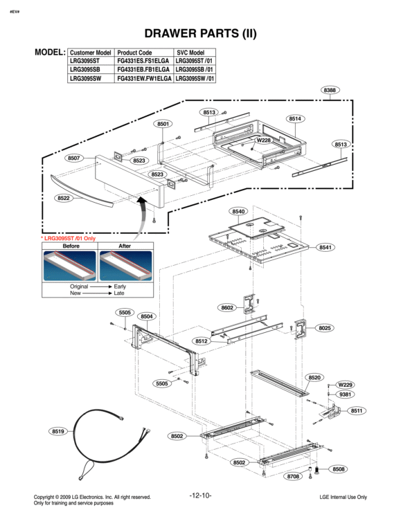 DRAWER PARTS II Diagram and Parts List for LRG3095SB FB1ELGA LG Range