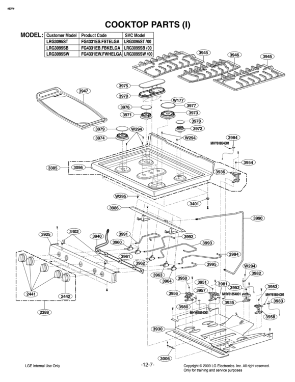 COOKTOP PARTS I Diagram and Parts List for LRG3095SW FWHELGA LG Range