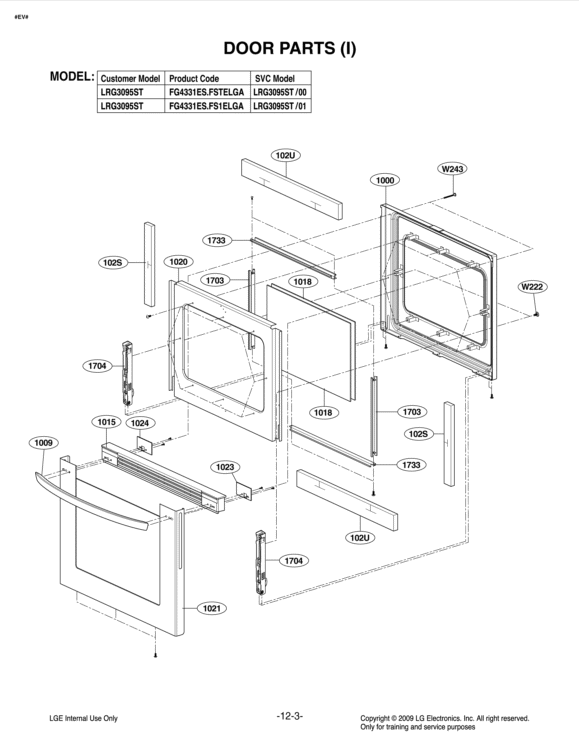 DOOR PARTS I Diagram and Parts List for LRG3095ST FS1ELGA LG Range