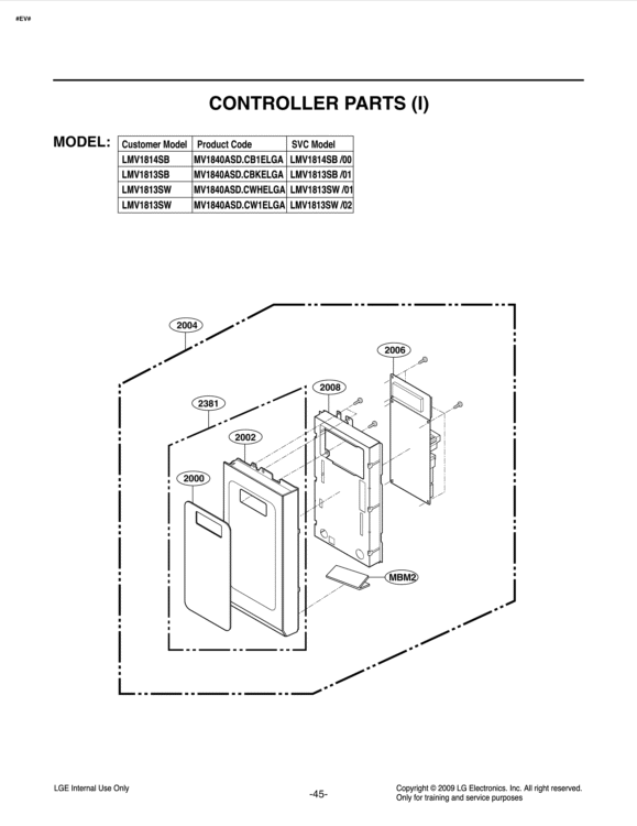 CONTROLLER PARTS I Diagram and Parts List for LMV1813SW CW1ELGA LG Microwave