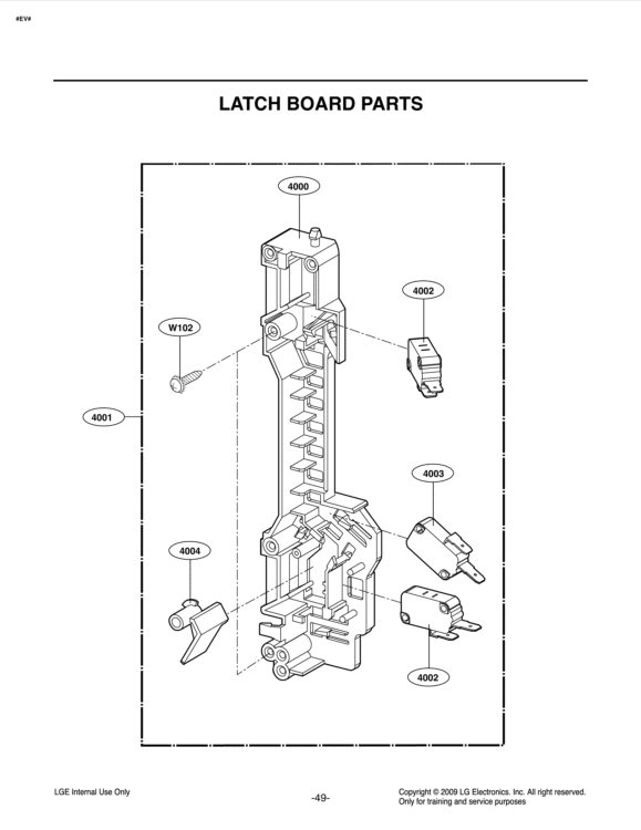 LATCH BOARD PARTS Diagram and Parts List for LMV1813ST CS1ELGA LG Microwave