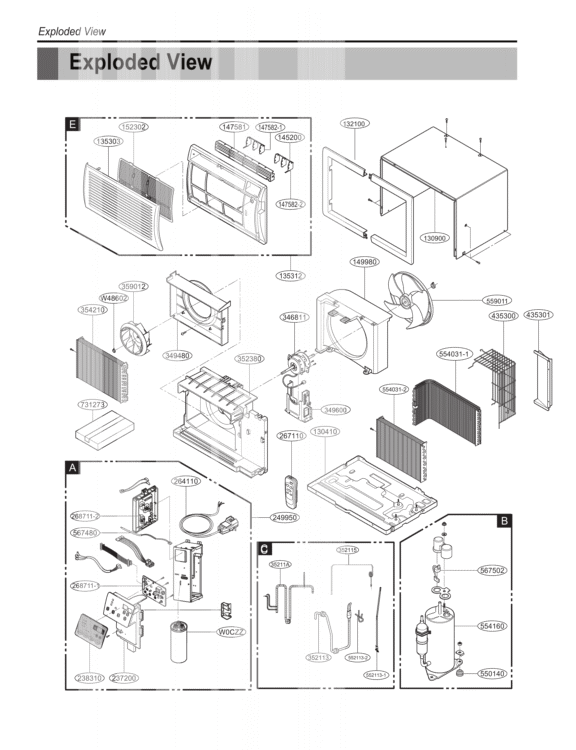 Exploded View Diagram and Parts List for LT123CNR AWYBUSL LG Air Conditioner