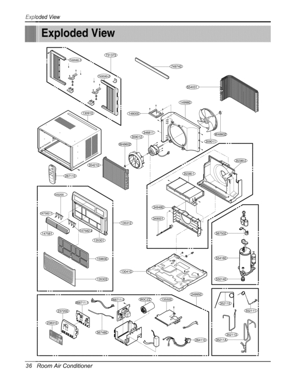 Room Air Conditioner Exploded View Diagram and Parts List for LW1010ER UWC101LDMK3 LG Air Conditioner