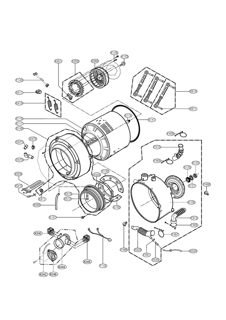 Drum & Tub Diagram and Parts List for WM1811CW  LG Washer