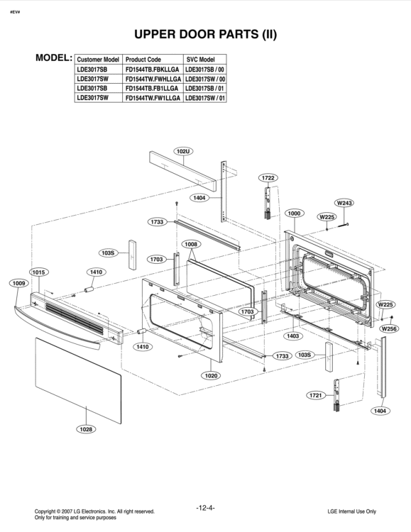 UPPER DOOR PARTS II Diagram and Parts List for LDE3017SB FB1LLGA LG Range