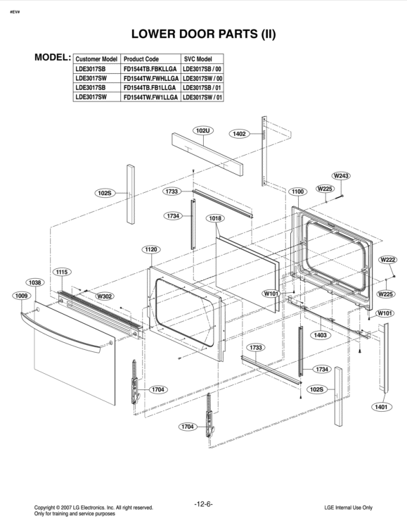 LOWER DOOR PARTS II Diagram and Parts List for LDE3017SB FB1LLGA LG Range