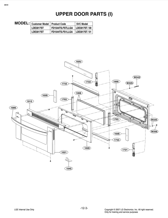 UPPER DOOR PARTS I Diagram and Parts List for LDE3017ST FS1LLGA LG Range
