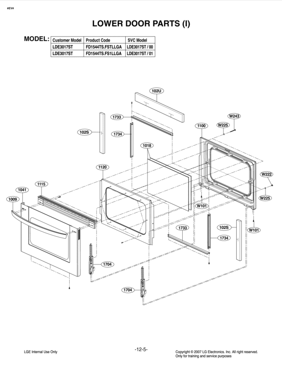 LOWER DOOR PARTS I Diagram and Parts List for LDE3017ST FS1LLGA LG Range