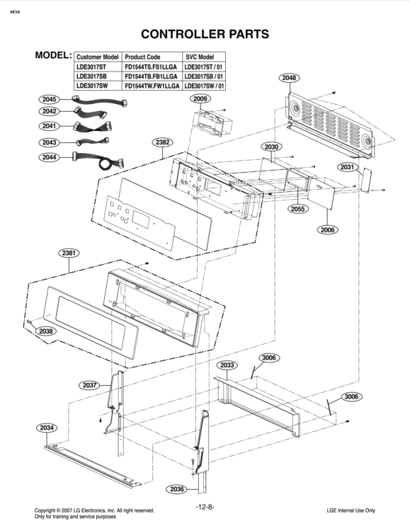 CONTROLLER PARTS Diagram and Parts List for LDE3017ST FS1LLGA LG Range