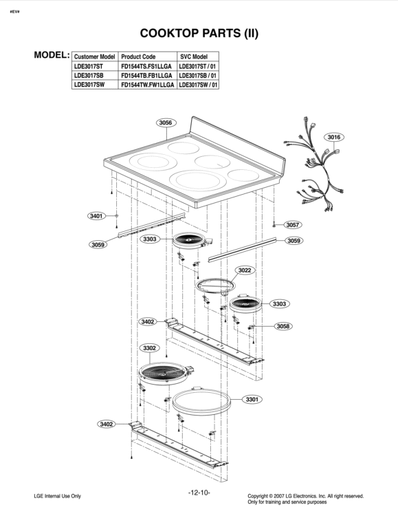 COOKTOP PARTS II Diagram and Parts List for LDE3017ST FS1LLGA LG Range