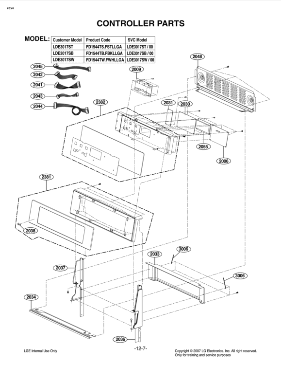 CONTROLLER PARTS Diagram and Parts List for LDE3017ST FSTLLGA LG Range