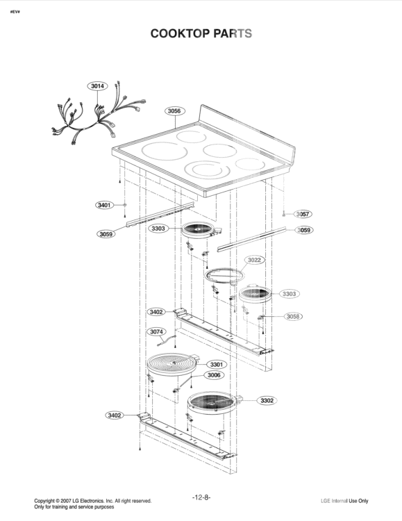 COOKTOP PARTS Diagram and Parts List for LDE3015SB FBKLLGA LG Range