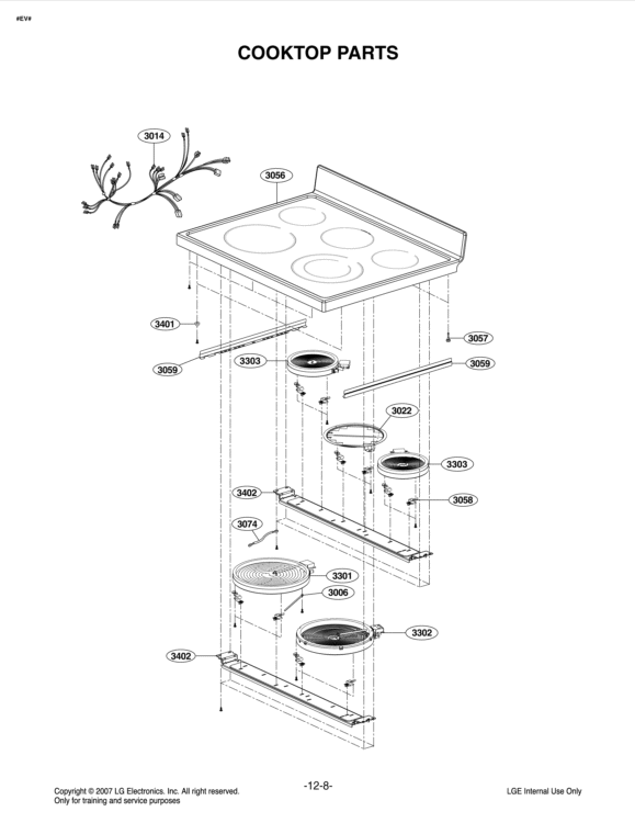 COOKTOP PARTS Diagram and Parts List for LDE3015ST FSTLLGA LG Range