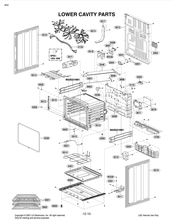 LOWER CAVITY PARTS Diagram and Parts List for LDE3015ST FSTLLGA LG Range