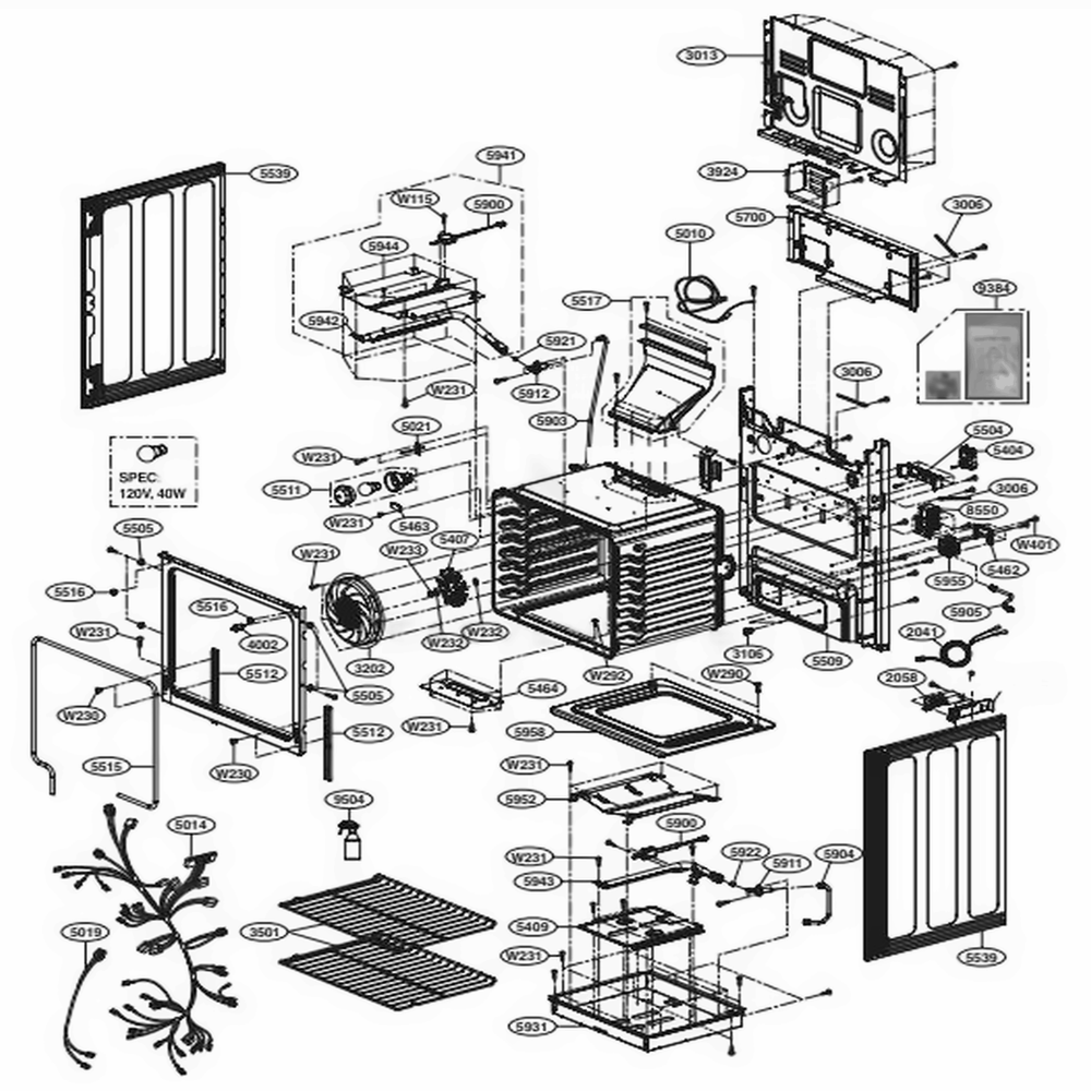 Cavity Parts Diagram and Parts List for LRG3193ST FSTELGA LG Range