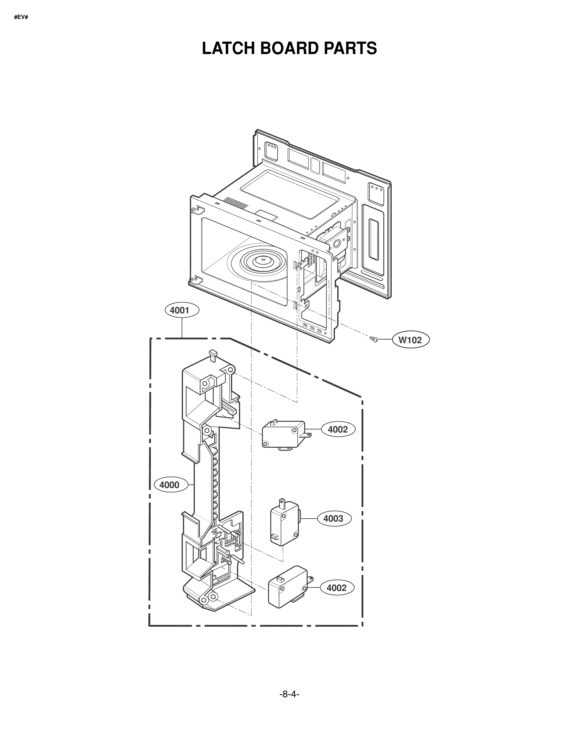 LATCH BOARD PARTS Diagram and Parts List for LMV1314W AW1ELGA LG Microwave