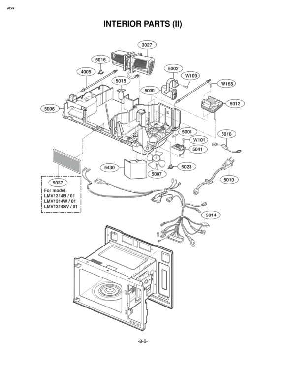 INTERIOR PARTS II Diagram and Parts List for LMV1314W AW1ELGA LG Microwave