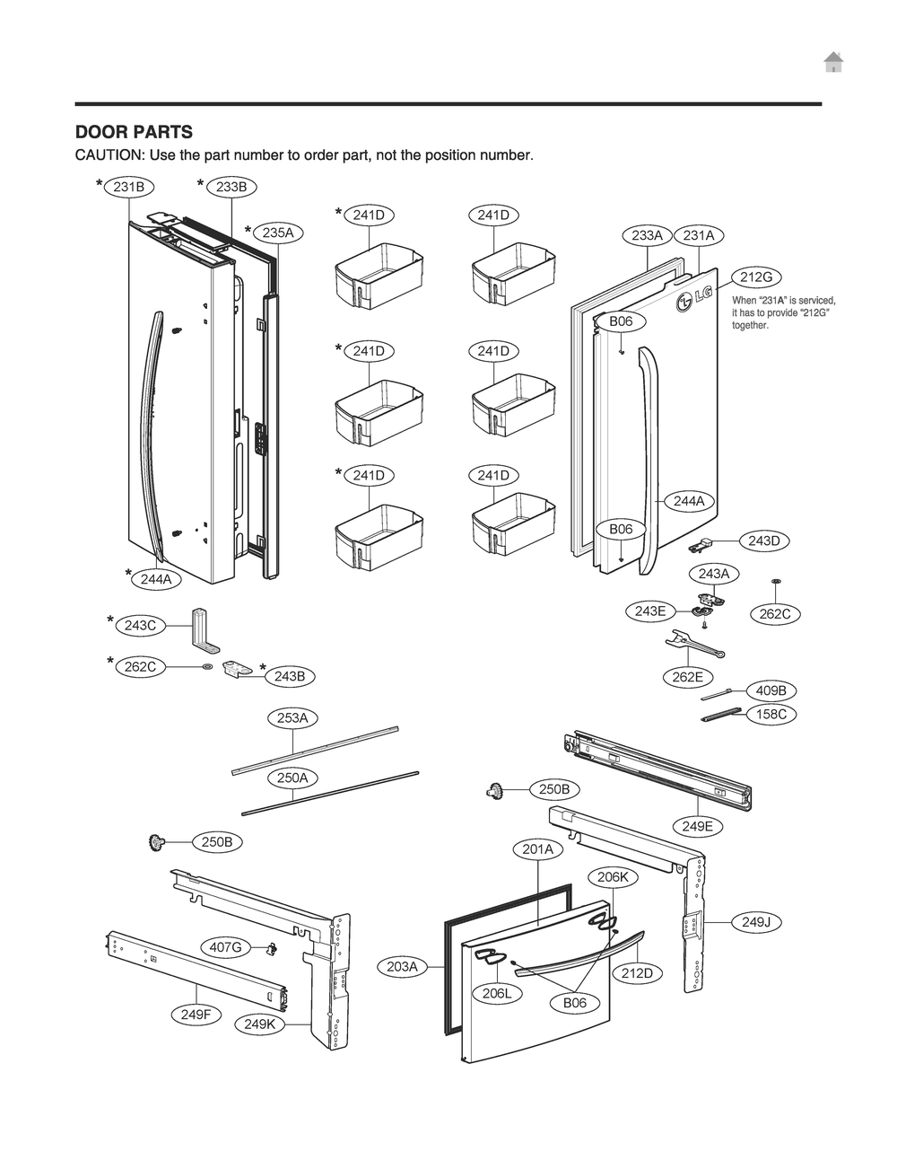 Door Parts Diagram and Parts List for GR-B298NSSH ASTCNA0 LG Refrigerator