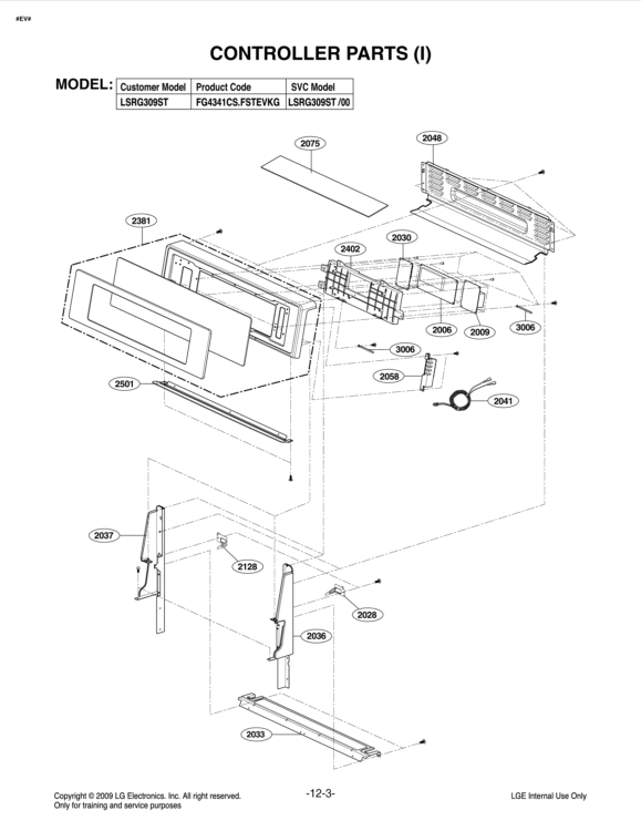 CONTROLLER PARTS I Diagram and Parts List for LSRG309ST FSTEVKG LG Range