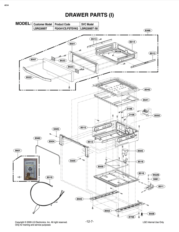 DRAWER PARTS I Diagram and Parts List for LSRG309ST FSTEVKG LG Range